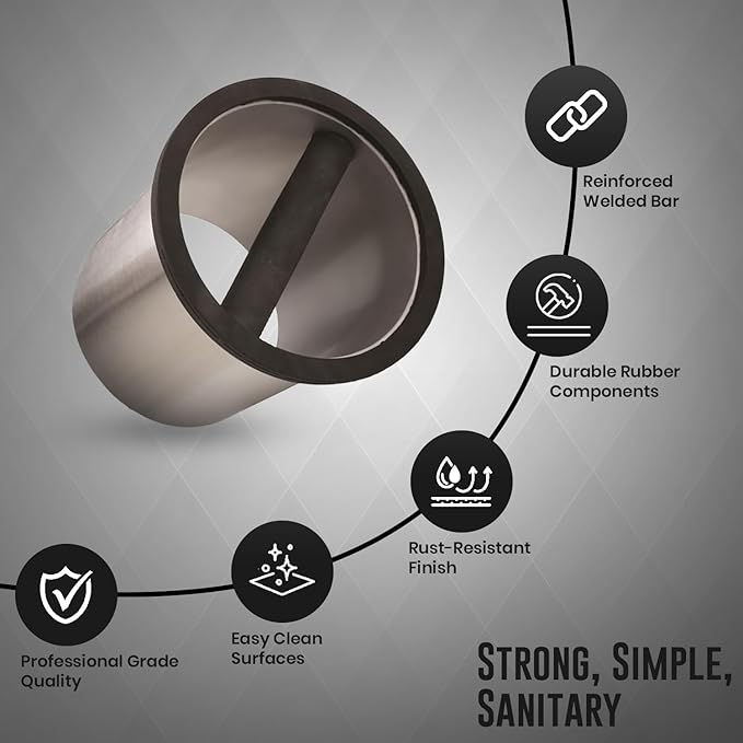 Rattleware Premium Stainless Round Knock Box (6.25" x 7.5") - Bottom Closed, Space-Saving Espresso Grounds Disposal Solution - Ideal for Home & Cafe Baristas