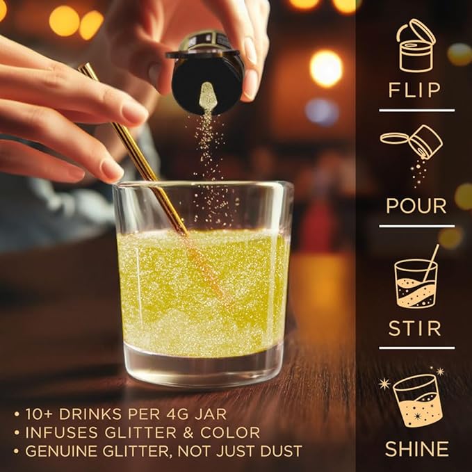 Brew Glitter Yellow Edible Drink Glitter 1x 4g Jar for Cocktails, Beer, & Beverages