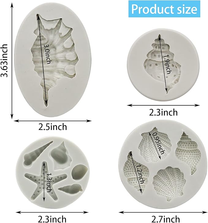 MEMOVAN Marine Theme Fondant Molds 4pcs Seashell Conch Starfish Silicone Baking Mold for Under the Sea Ocean Marine Cake Cupcake Decoration Chocolate Candy Soap Resin Clay Crafting
