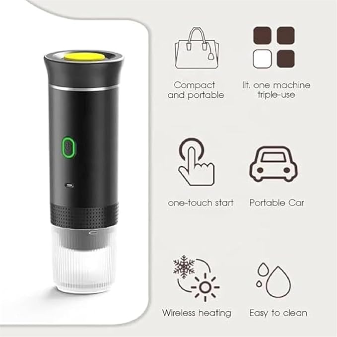 Esprova Portable Espresso Machine, Portable Electric Coffee Maker for Travel Camping, 3-in-1 Self-Heating Espresso Maker, Compatible with Ground Coffee and Capsules, Compact Lightweight (Silver)