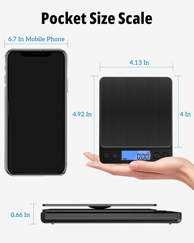 NEXT-SHINE Gram Scale, Weighs Up to 500g (0.01g), Mini Pocket Size Digital Coffee Espresso Scales with 2 Plastic Trays