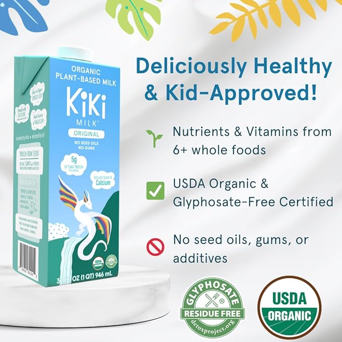 Kiki Milk Plant Based Milk - Organic Original Kiki Milk - Calcium & Magnesium Source - Gluten Free, Gum Free, GMO Free, Dairy Free, Soy Free, Glyphosate Free - Shelf Stable - (32 oz • Pack of 6)