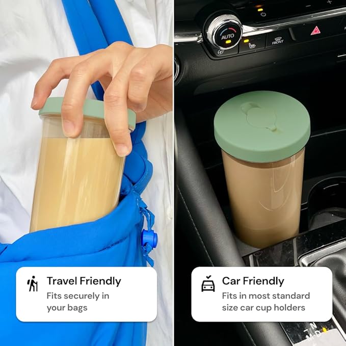 Dodoko Sage Green 24 oz Reusable Boba Cup and Straw Bubble Tea Cup with Wide Lid and Straw