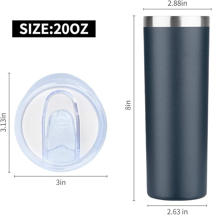 HASLE OUTFITTERS 20 oz Skinny Tumbler, Stainless Steel Insulated Slim Tumbler with Lid, Reusable Double Wall Travel Coffee Mug, Durable Powder Coated Travel Water Cup(Navy, 1)