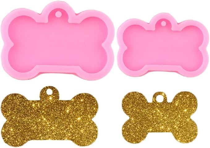 ESEENS 8 Pack Shiny Bone Shape Tag Resin Mold Dog Bone Shape Handmade Keychain Silicone Mold For Resin Epoxy Mold Round Tag Pendant Keychain Mold Tag Mold