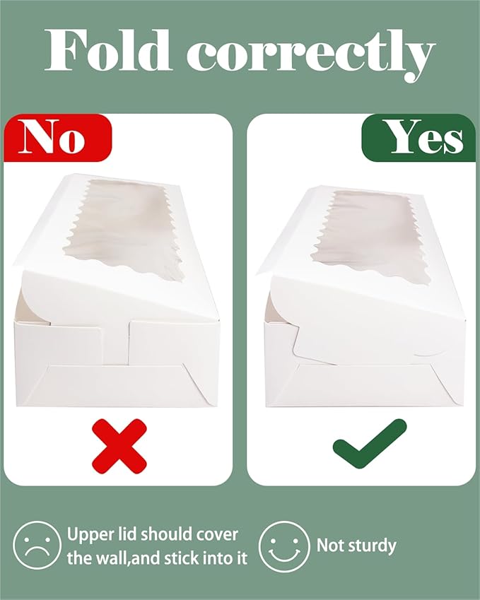qiqee 12x5.5x2.5 Inch White Cookie Box with Window 15 Packs Two Uses Pastry Biscuit Bakery Box for Packaging