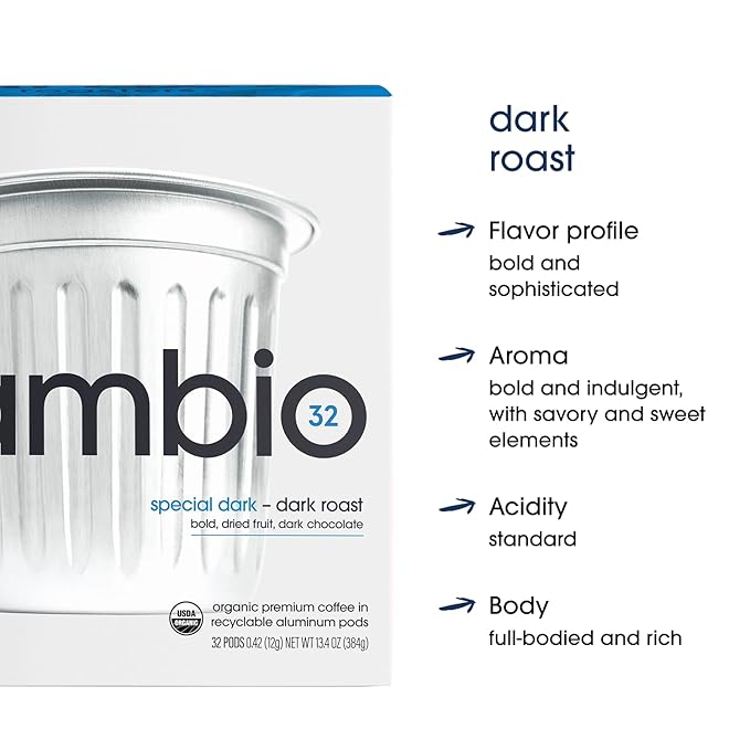 Cambio Roasters® Dark Roast Coffee Pods Recyclable Aluminum K Cup Dark Roast Coffee Pods Dark Roast, 10 Count, KCup Compatible, 100% Arabica Beans