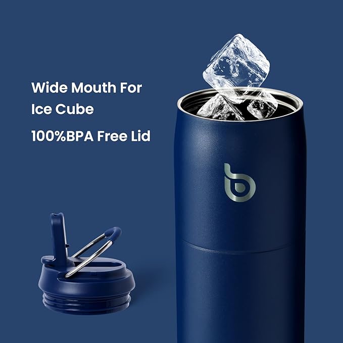 BOTTLE BOTTLE Stainless Steel Water Bottle with Straw and Lid 32 oz Vacuum Insulated Cup Stay Cold and Hot, Leak-Proof Wide Mouth Water Bottles for Men,indigo blue