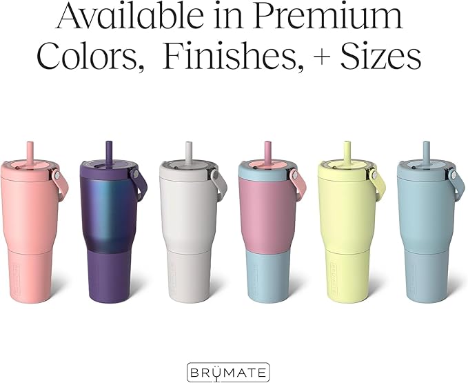 BrüMate Resa 35oz 100% Leakproof Tumbler w/Handle & Straw | Flexible SoftSip Straw | Silicone Sleeve for Durability | Stainless Steel | Cup Holder & Travel Friendly Water Bottle (Navy Polka Dots)