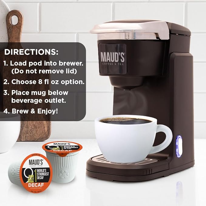 Maud's World's Strongest Decaf Dark Roast Coffee Pods, 36 ct, Decaffeinated Dark Roast Coffee in Recyclable Single Serve Pods – 100% Arabica Coffee, Compatible with Keurig K Cups Maker