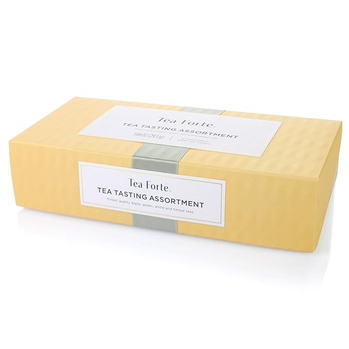 Tea Forte Tea Tasting Assortment Premium Petite Presentation Box Gift Set Sampler, 10 Count, 1 of Each Variety Individually Wrapped Handcrafted Pyramid Infuser Bags