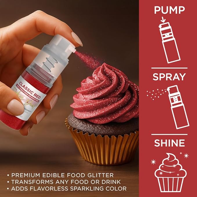Bakell - Classic Red Tinker Dust (4g, 1x Mini Spray Pump) Edible Glitter for Food, Desserts, and Beverages!