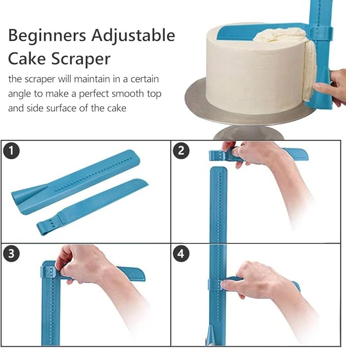 Adjustable Cake Scraper Smoother Tool,Cake Scraper Set,Double Sided Patterned Edge Smoothe Plastic Sawtooth Comb,Bench Scraper For Cake Decorating,Baking,cream Icing Smoother(4+1Pack)(Red,Blue)