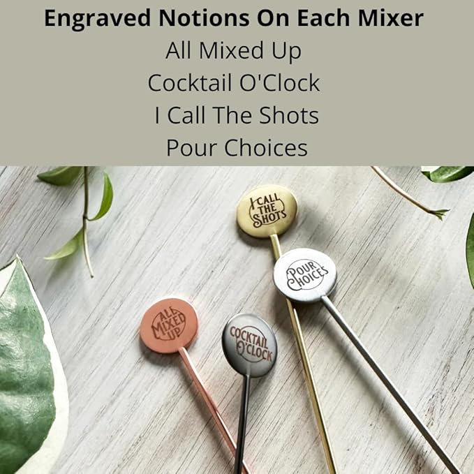 Elixir Mixer Cocktail Stirrers, Stainless Steel Drink Stirring Swizzle Sticks, Mixed Metals, Set of 4