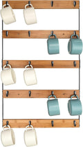 Wall Mounted Coffee Mug Holder, Large 5 Tier Shelf with 20 Hooks for Cups, Rustic Wooden Display Rack for Kitchens, Homes and Bars (Bamboo) ﻿
