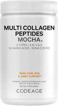 Codeage Multi Collagen Peptides Protein Powder - Chocolate Mocha Instant Coffee - Gourmet Knoa Coffee Drink & Shake - Collagen Type I, II, III, V & X - Grass-Fed, Hydrolyzed, Non-GMO - 14.39oz