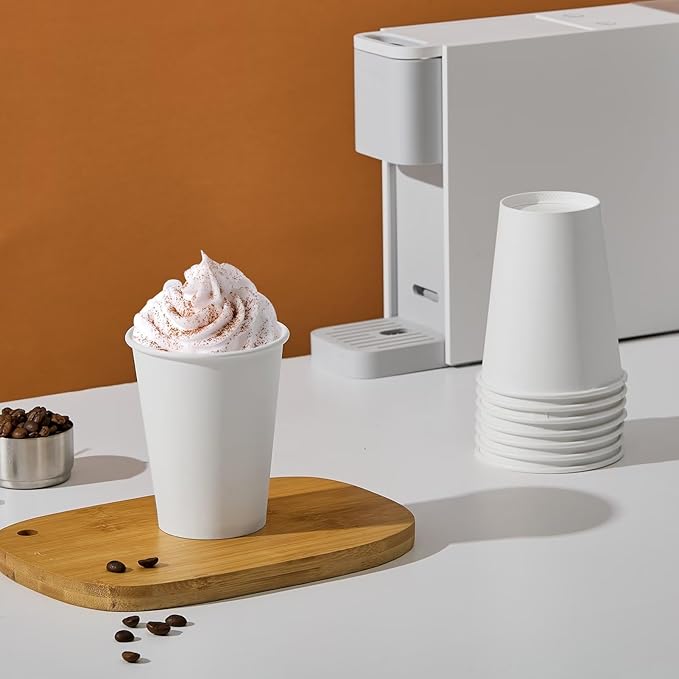JOLLY PARTY 300 Pack 12 oz Disposable Paper Coffee Cup, Hot/Cold Beverage Drinking Cups for Water, White Paper Hot Coffee Cups