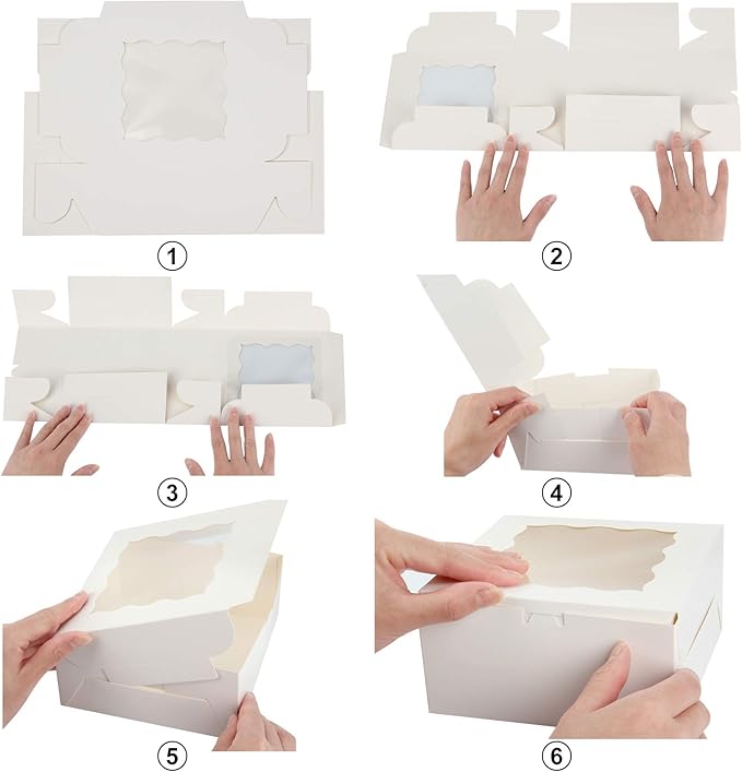 Colovis 30 Pcs White Bakery Boxes with Window, 6 X 6 X 3 Inches, White Paperboard Treat Boxes for Cookies, Pastry, Cookies, Strawberries, Macarons