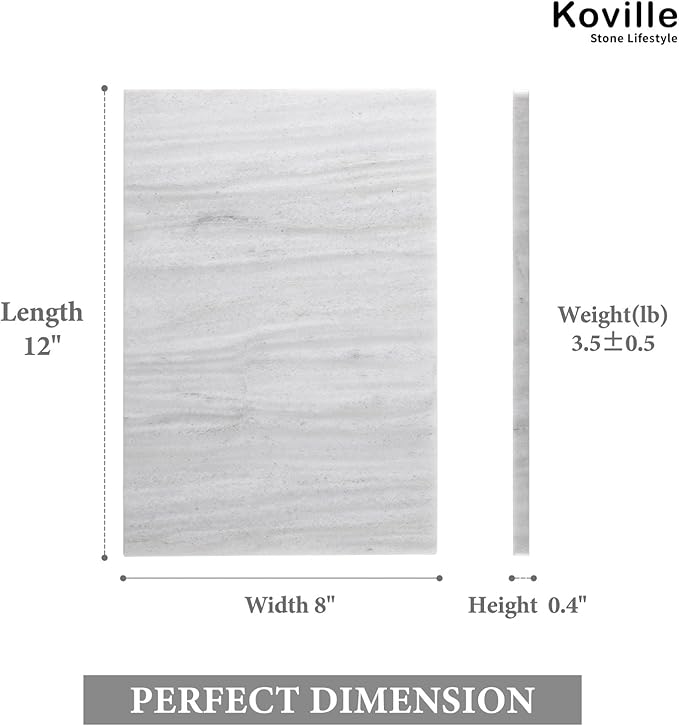Koville Natural Marble Cutting Board for Kitchen Countertop, 12" x 8" Pastry Bread Macaron Display Board, Real Stone Slab Marble Cheese Boards, Bathroom Perfume Tray Candle Plate(Nestos White)