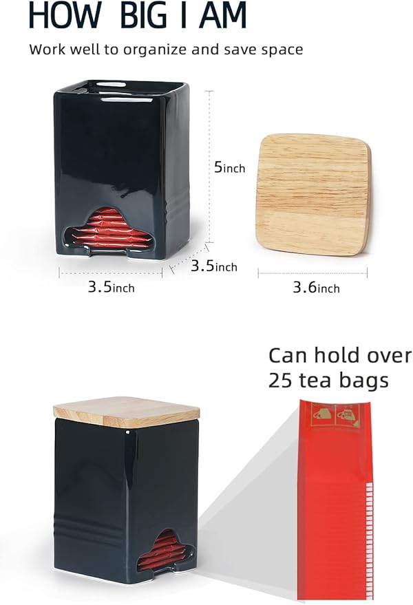 Ceramic Tea Bag Storage Organizer Caddy Holder with Lid (Navy)