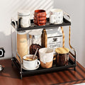 KISKIS Coffee Mug Cup Holder Space Saving 2-Tier Sturdy Stable Metal Storage Shelf, Prevent Falling Scratch Resistant Kitchen Rack Office Bathroom Desktop Organizer,Black+sliver