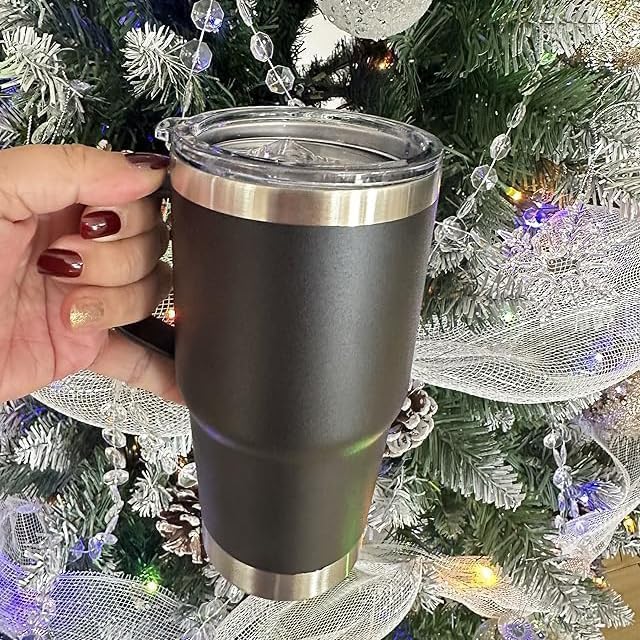 20 oz Stainless Steel Tumbler with Handle Metal Insulated Coffee Travel Mug with Handle Double Wall Tumbler Cup with Lid and Straw, 12 packs(1, NEW Black)