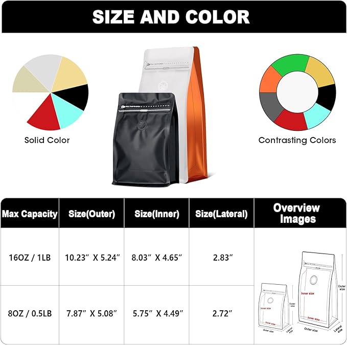 Coffee Bags with Valve(60pcs,8 oz,1/2 lb) Vented Coffee Beans Packaging Bags High Barrier Aluminumed Foil Flat Bottom Heat Sealed Side Zipper Resealable Storage Bag for Home or Business（White+Gold）