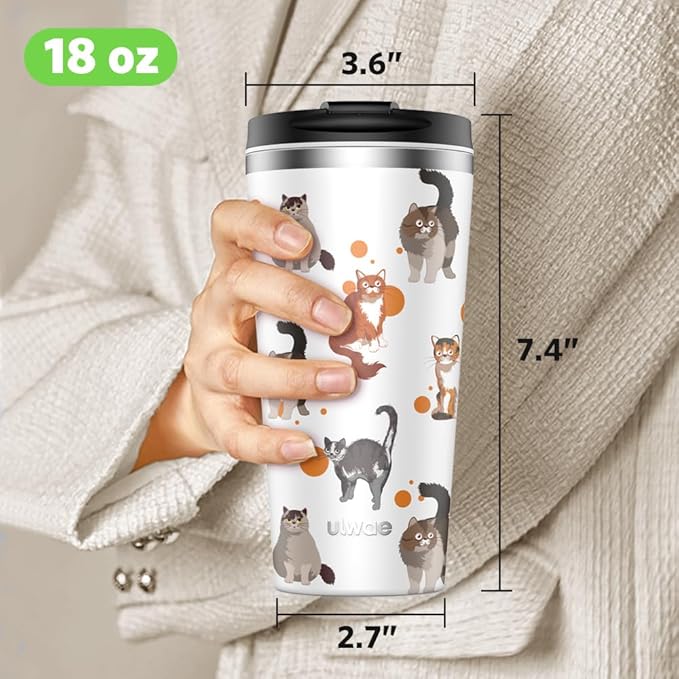 Insulated Coffee Mug with Ceramic Coating, 18oz Travel Mug with Leak-proof Lid, Vacuum Double-wall Tumbler, Stainless Steel Thermal Cup for Tea, Hot Cocoa, Cold Beverage, Ice Drinks