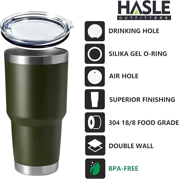 HASLE OUTFITTERS 30oz Stainless Steel Tumbler, Double Wall Vacuum Insulated Travel Mug Tumbler, Durable Insulated Coffee Mug, Gift Box Set (Amey Green, 4)