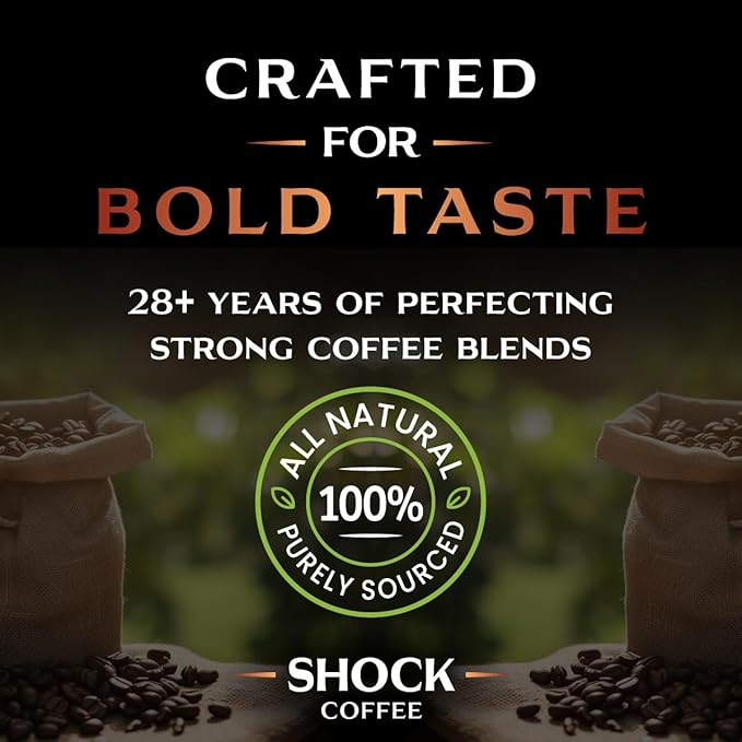 Shock Coffee Ground, The Strongest Caffeinated All-Natural Coffee, Up to 50% more Caffeine. 3 pounds