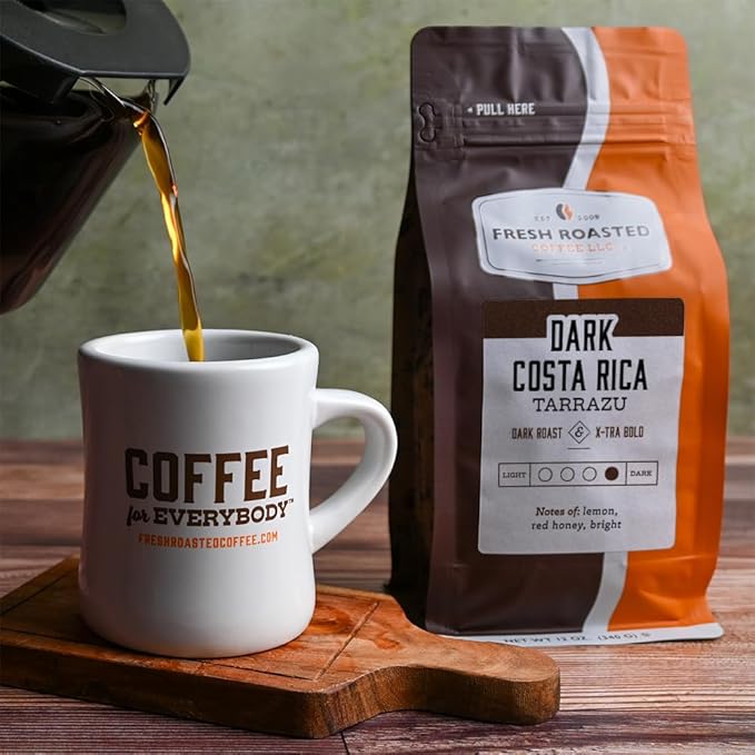 Fresh Roasted Coffee, Dark Costa Rican Tarrazu, 12 oz, Dark Roast, Kosher, Ground