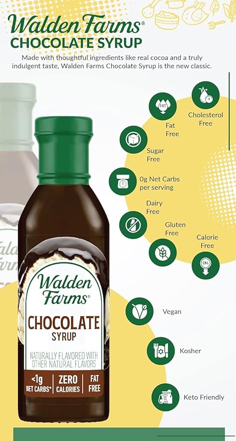 Walden Farms Chocolate Syrup – Perfect for Coffee, Desserts, Ice Cream – Zero Calorie, Sugar-Free, Low Carb, Keto-Friendly, Gluten-Free, Vegan – 2-Pack, 12 oz Bottles