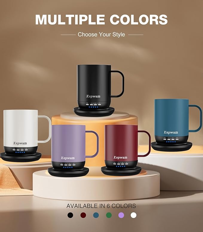 Self Heating Coffee Mug T1-16oz Fast Heating & Ultra Long-Lasting Battery Life, Heated Coffee Mug Up to 149℉ - Touch & App Controlled Coffee Mug, Birthday Gifts for Women and Men