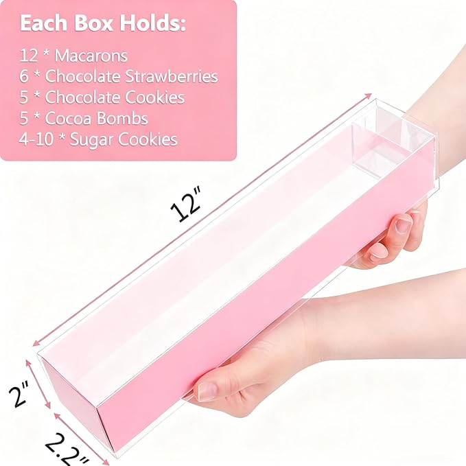 20Pack 12x2¼"x2 Inch Strawberry Boxes Macaron boxes Chocolate Truffle Boxes Cookies boxes Bakery Boxes with Full Clear Window Mini Cupcakes Boxes