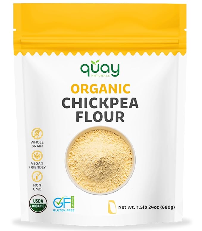 Quay Naturals Organic Chickpea Flour, Garbanzo Bean Flour, 1.5 lb, Non-GMO, Gluten-Free, Vegan. Ideal for Baking, Frying, Flatbreads & Grain-Free Cooking.