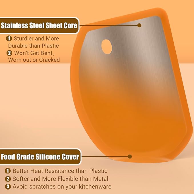 Sapid Flexible Curved Edge Silicone Bowl Scraper(5.98"×4.3"), Food Grade Dough Scraper for Baking Sourdough Bread, Cake, Bench Scrapers, Multipurpose Kitchen Dish Scrapers, Easy to Clean (1, Orange)