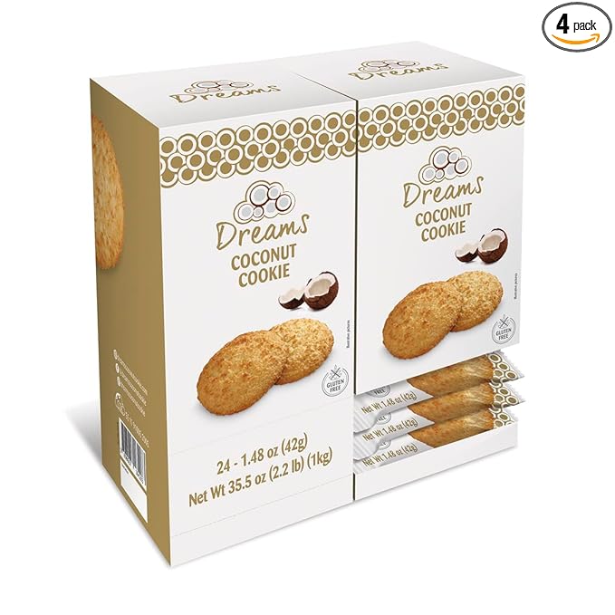 Dreams Coconut Cookies with Peanuts – Healthy, Gluten-Free & Protein Snack | Soft Macaroons | Pack of 4 (1.48oz Each), Total 5.92oz / 168g