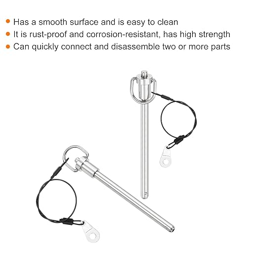 uxcell 2 Pcs Quick Release Pin, 5/16" x 4"(Dia. x L) Push-Button Ball Locking Pin 304 Stainless Steel Ring Handle Locking Pin with Wire for Audio Bimini Top Marine, Silver
