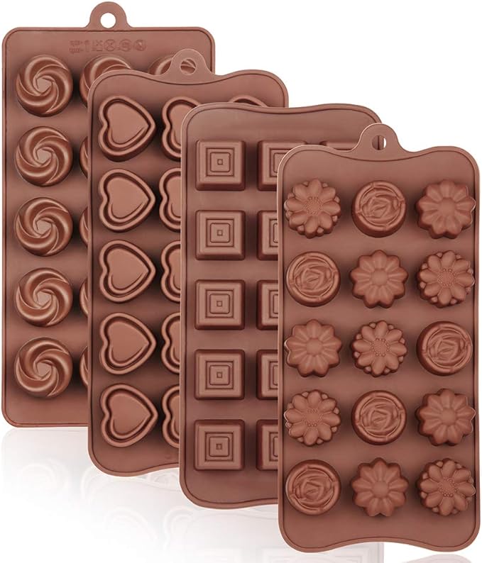 La chat 4 Packs Silicone Molds for Chocolate, Food Grade no-stick Baking, candy and butter Mold with different shape (4 packs different style)