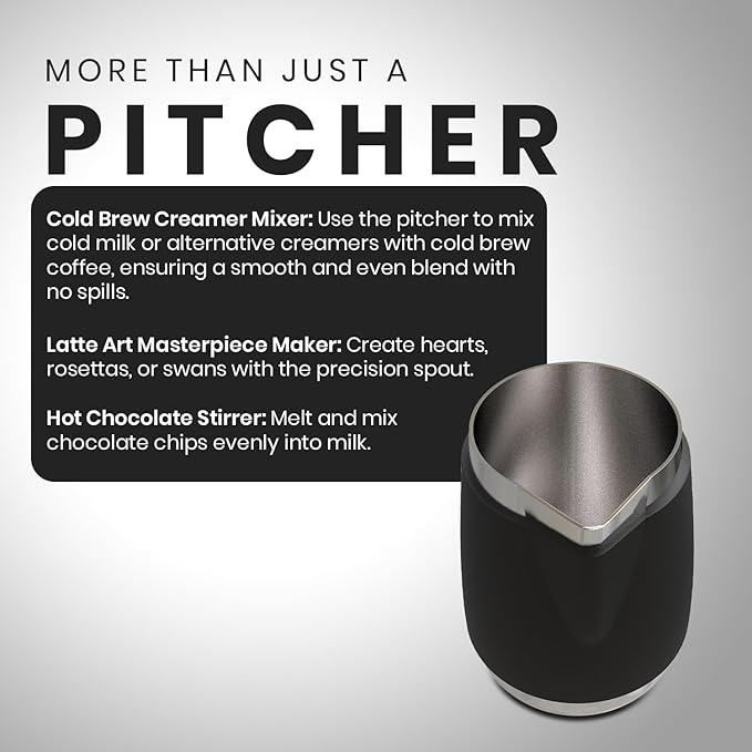 Rattleware 20 Oz Handle Free Latte Art Pitcher Stainless Steel with Rubber Grip Durable Heat Resistant Milk Frothing Pitcher for Baristas Home Cafes and Coffee Shops