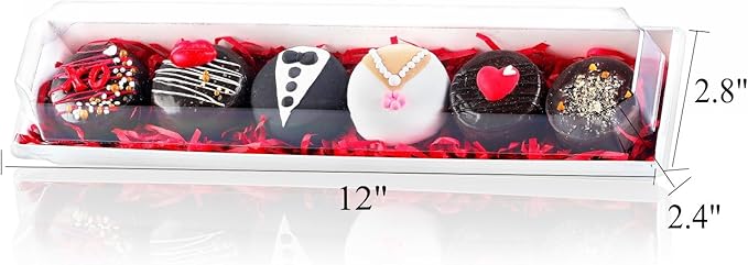 50 Pack 12 x 2.8 x 2.4 Inches Chocolate Covered Strawberries Boxes Macaron Boxes with Clear Lids 12 Inches Long Bakery boxes with Window for Chocolate truffle Cocoa Bombs,Cookies