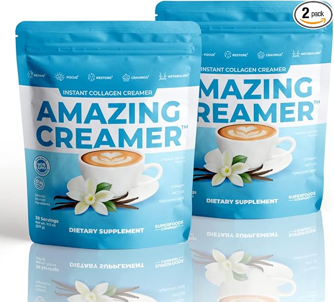Superfoods Company Amazing Creamer with Collagen - Keto Creamer-Hyaluronic Acid & MCT Oil - Brain Boost & Curbs Cravings - Supports Healthy Skin & Hair - Diet-Friendly [60 Servings] [Vanilla]