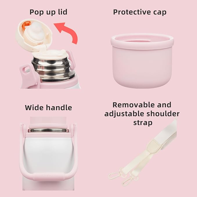 BJPKPK Insulated 27oz Thermos Water Bottle with Lid and Carry Handle Stainless Steel Water Bottles for School,Pink Pearl