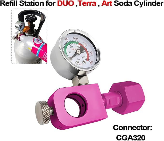 Co2 Refill Adapter for Soda Terra Makers,Quick Fill Kit for Pink Cylinders,Co2 Exchange Carbonator Fill Station Compatible with DUO Terra Art Soda Machine