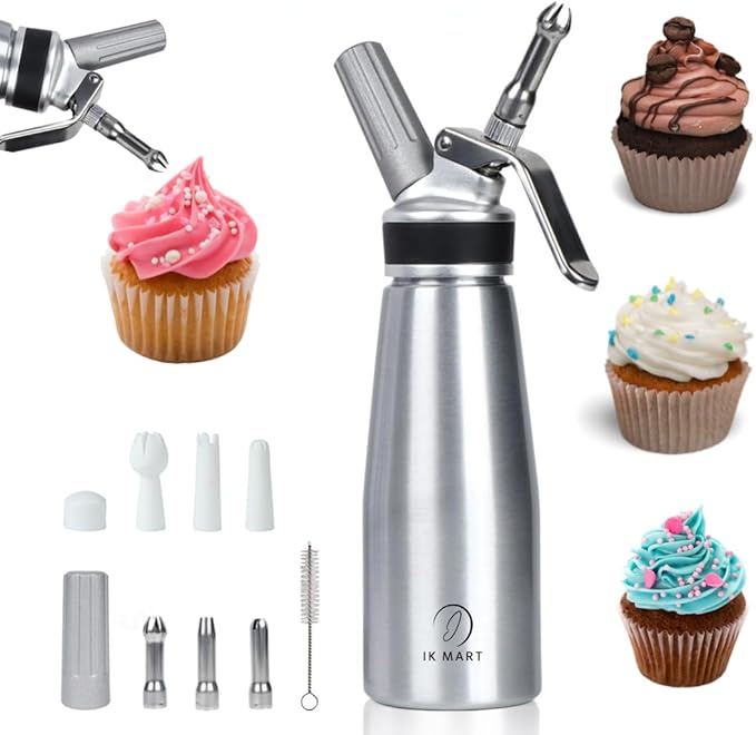 Professional Whipped Cream Dispenser – Aluminum Cream Whipper with 3 Nozzles – Heavy-Duty Dessert Topping Maker for Whipped Cream, Mousses, and Sauces – Ideal for Home or Commercial Use