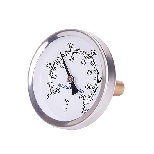 MEASUREMAN Hot Water Bi-Metal Thermometer, 2-1/2" Dial, 1-3/4" Lead-Free Brass Stem, Range 0-250 deg F/-20-120 deg C, 2% Accuracy, Adjustable, 1/2" NPT Back Mount（2 Pack