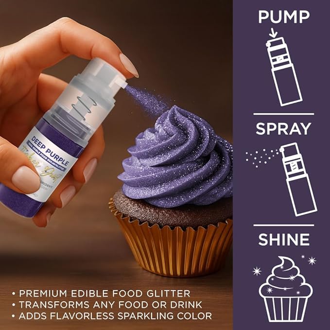 Bakell - Deep Purple Tinker Dust (4g, 1x Mini Spray Pump) Edible Glitter for Food, Desserts, and Beverages!