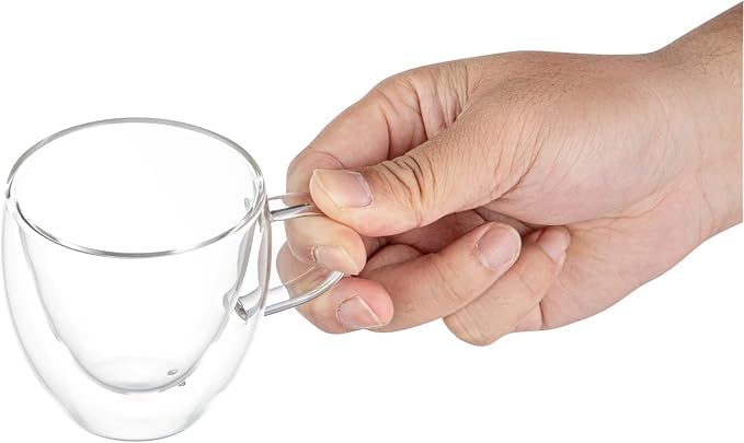 Restaurantware-Forma Professional 5.1 Ounce Glass Coffee Cups, 12 Insulated Coffee Cups With Handle - Dishwashable, Reusable, Clear Double Wall Beverage Tumblers, Freezable, For Hot Or Cold Beverages