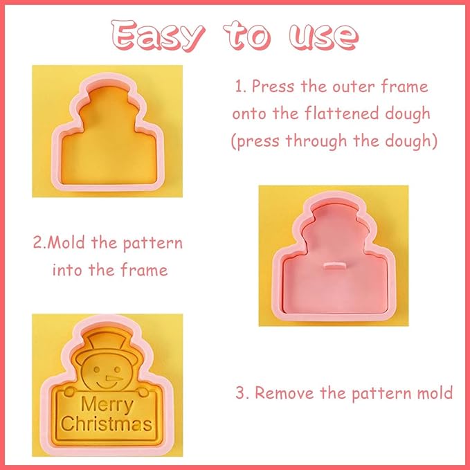 8 Piece Christmas Cookie Cutters, 3d Raised Design Gingerbread Cookie Stamps, Cookie Cutter Set suitable for Frosting Decoration, Mini Pie Molds, Apple Pie Pastry Biscuit Cutter (Christmas-F)