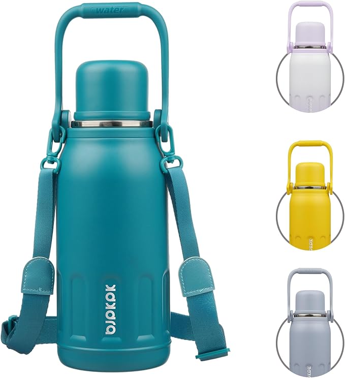 BJPKPK Insulated Water Bottle 40oz Stainless Steel Water Bottles with Handle and Cup Lid Vacuum Insulated Metal Thermos for Traveling,Laguna